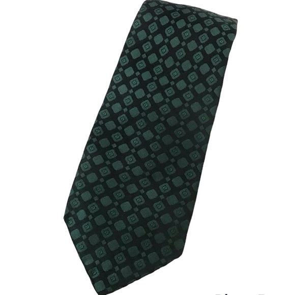 Tie Rich Forest Green Diamonds on Black Background Narrow Vintage Frazin Custom - Picture 2 of 12